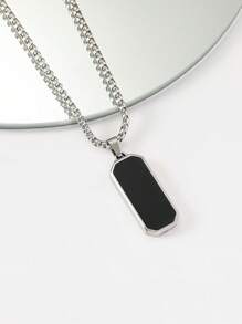 1pc Men's Simple Black Oil Drop Stainless Steel Pendant Necklace, Fashionable Titanium Steel Sweater Chain, Versatile European And American Style - Silver - View 3