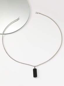 1pc Men's Simple Black Oil Drop Stainless Steel Pendant Necklace, Fashionable Titanium Steel Sweater Chain, Versatile European And American Style - Silver - View 2