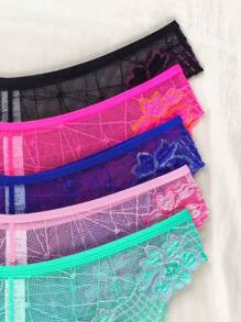 5 Chiếc Quần Lót Ren Giữa Eo Trong Suốt Gợi Cảm Cho Nữ, Quần Đùi Rỗng Thoải Mái Và Thoáng Khí Nâng Mông Châu Âu Và Mỹ Dành Cho Nữ - Nhiều màu - Xem 6