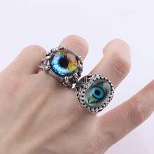 10入組復古嬉哈朋克風格的惡魔之眼開口戒指，適合酷炫男士日常穿著或萬聖節派對裝飾禮物 - 10個大眼睛混戒 - 查看 11