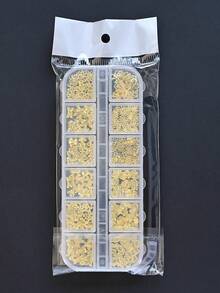 12格3D金色丝带蝴蝶结金属可爱美甲装饰饰品，花朵爱心皇冠设计混合风格卡哇伊日式美甲饰品配件，带镊子，家用DIY美甲沙龙美甲用品，美甲宝石 - 金色 - 查看 6
