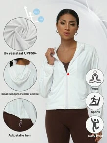 Sodalemon Sommerliche dünne Jacke für Damen, Sport Fitness Outdoor, Reißverschluss Kapuzenjacke mit Taschen und Schnurzug