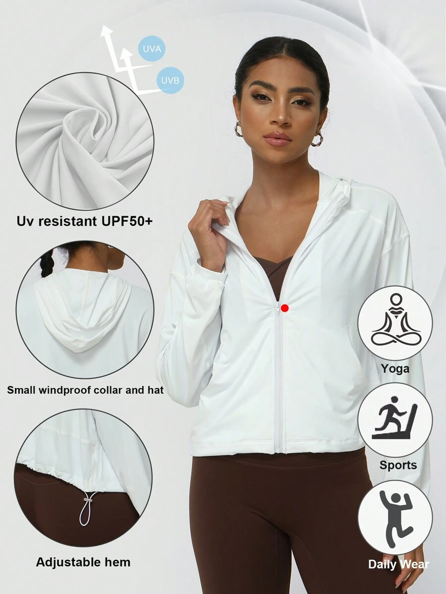 Sodalemon Sommerliche dünne Jacke für Damen, Sport Fitness Outdoor, Reißverschluss Kapuzenjacke mit Taschen und Schnurzug