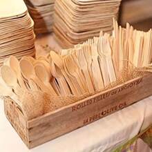 100pcsDisposable Wooden Cutlery Set Including Knife, Fork And Spoon For Party Gathering, Holiday, Birthday, Wedding And Home Decoration, For Home Kitchen Restaurant Hotel, Kitchen Supplies, Tableware Accessories