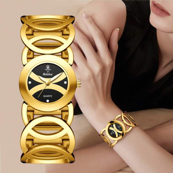 YaLaLuSi YaLaLuSi Brand 2025 New Elegant And Fashionable Multifunctional Women's Quartz Watch. Round Hollow High-Quality Bright-Colored Case, Exquisite Crystal Accents, Luminous Hands For Easy Night Reading. Suitable For Daily Wear, Business, School, Parties, And Evening Gowns. Comes With Strap Adjuster And Jewelry Cleaning Cloth, Perfect Gift For Friends, Girlfriends, Sisters, And Best Friends.