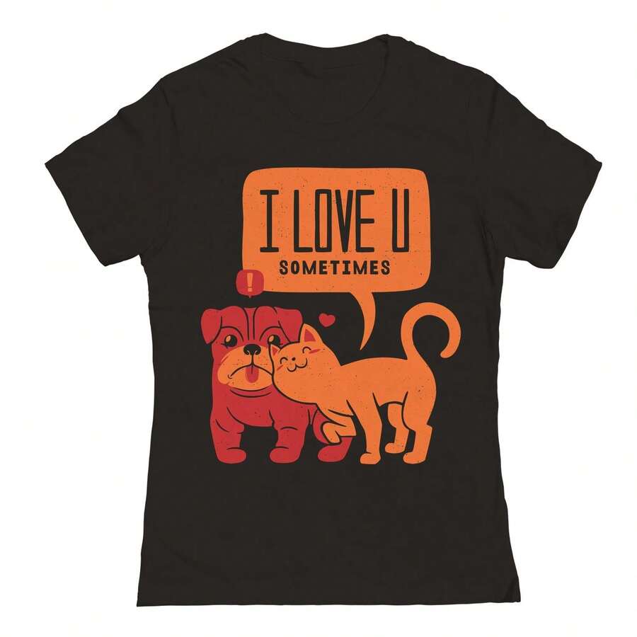 Nearly There I Love You Sometimes Graphic Ladies Cotton T-Shirt - 黑色 - 查看 1
