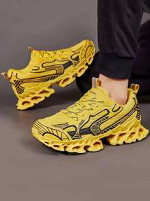 Men's Athletic Casual Outdoor Chunky Sneakers, Thick-Soled Elevator Basketball Shoes, Big Size, Yellow - Yellow - View 5