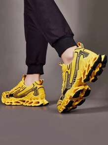 Men's Athletic Casual Outdoor Chunky Sneakers, Thick-Soled Elevator Basketball Shoes, Big Size, Yellow - Yellow - View 3