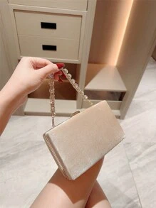 月夜女神包女士華麗晚宴包，鑲有鉆石和金屬鏈扣禮服派對包，聖誕禮物 - 杏色 - 查看 3