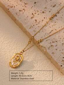1pc Retro Style 18K Gold Plated Stainless Steel Necklace Decorated With Carved Flowers, Ideal For Women To Wear For Parties Or Daily Outfit And A Great Gift For Valentine's Day