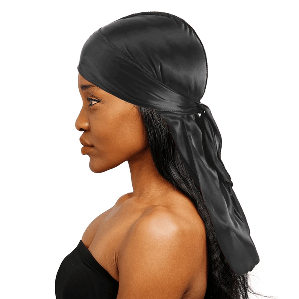 1顶海盗帽，带长仿丝编织丝绸睡帽，缎面发帽 - 純色 - 查看 1