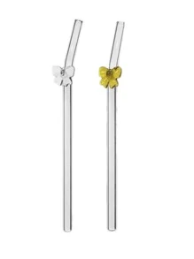 2pcs Colorful Butterfly Shaped Heat-Resistant Glass Straws, Bent Reusable Straws For Girls To Avoid Hot Drinks And Stains, Perfect For Bubble Tea, Juices, And Milk,Kitchen,Christmas Gift