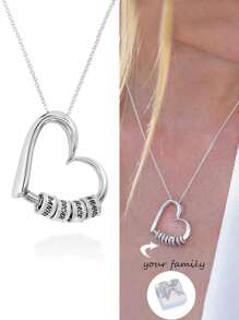 Personalized Customized Hollow Heart Sharp Necklace For Mother's Day Women's Famliy Names Beads Necklace For Gift For Mama