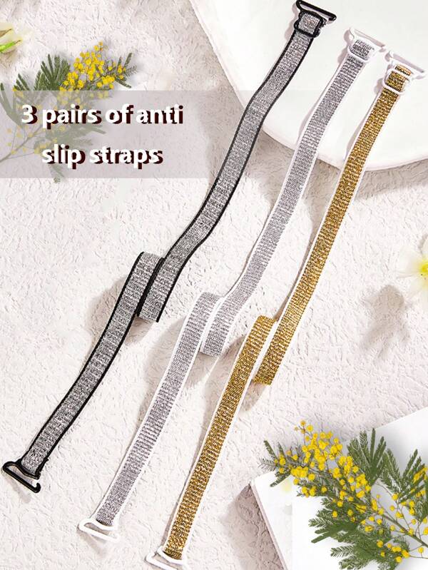 3 Sets Crossed One-Shoulder Transparent Women Invisible Bra Strap With Gold And Silver Anti-Slip Shoulder Strap Accessories
