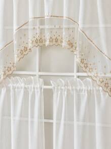Bamboo Yarn Fabric Contrast Mesh Lace, Exquisite Embroidery Technique, Suitable For Villa Kitchen Windows Curtains, Home Decor Curtains, Bedroom Curtains, Living Room Curtains, Door Curtains, Bathroom Curtains, Cafe Curtains, Wedding Party, 1 Set Of Curtains