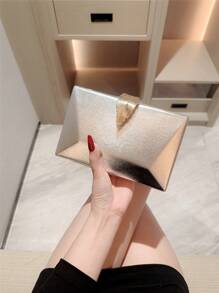 Moonlit EveBag One Sparkling Fashion Metal Leaf Clasp Evening Bag Geometry Design Party Clutch Romantic Wedding Bridal Chain Bag Formal Prom Handbag Valentines