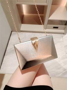 Moonlit EveBag One Sparkling Fashion Metal Leaf Clasp Evening Bag Geometry Design Party Clutch Romantic Wedding Bridal Chain Bag Formal Prom Handbag Valentines