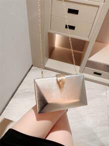 Moonlit EveBag One Sparkling Fashion Metal Leaf Clasp Evening Bag Geometry Design Party Clutch Romantic Wedding Bridal Chain Bag Formal Prom Handbag Valentines