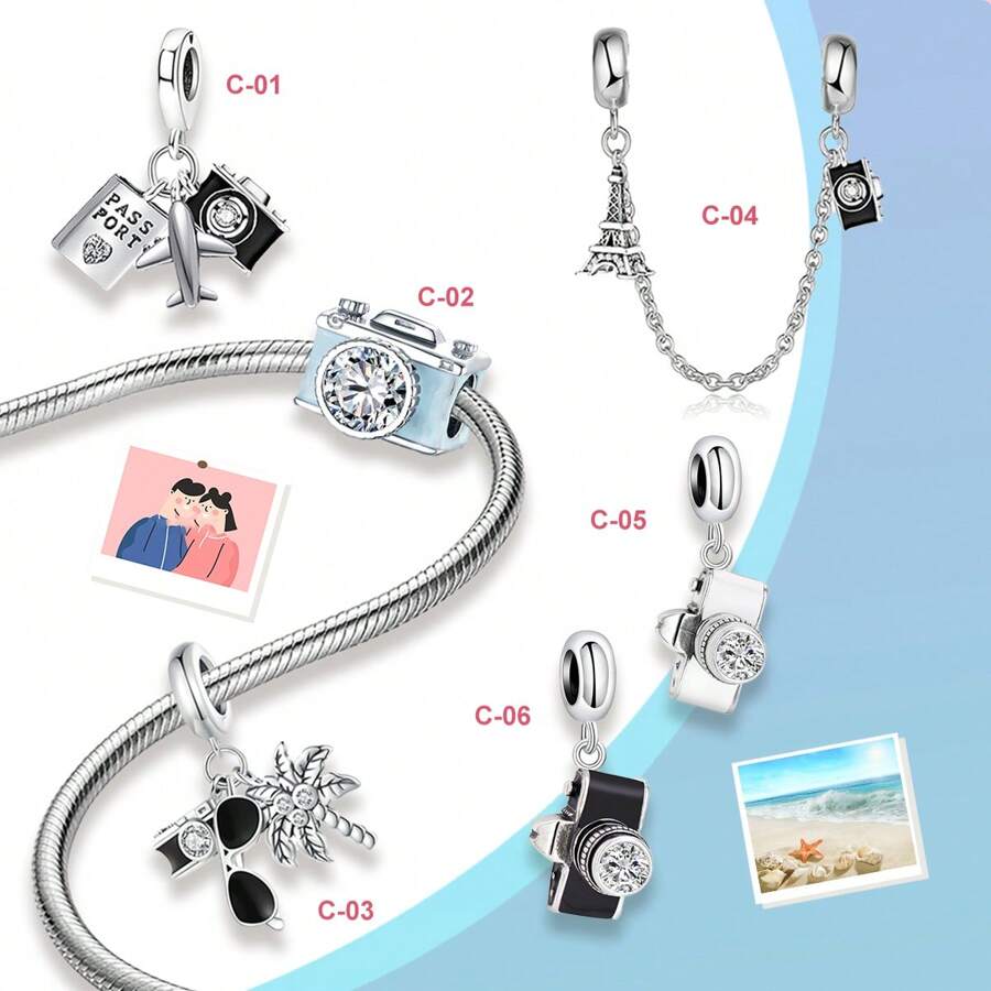 1 pieza Cámara Amor en la serie de recuerdos Cuentas DIY Encantos Colgante y Cadena Encanto Apto para Pulsera de Cuentas Cuentas para Hacer Joyería DIY para Mujeres Regalo de Joyería para Niña, Accesorios de Joyería DIY de Aleación Plateada de Moda, Pulsera de Acero Inoxidable para San Valentín