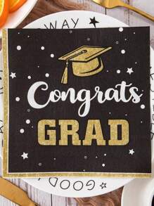 TYFYO 20 Pcs/Pack Congratulations Graduation Napkins, 13*13 Inches, Black Double Thickened Paper Napkins For Graduation Party Tableware Congratulations Graduation Paper Napkins,Christmas - Black - View 2