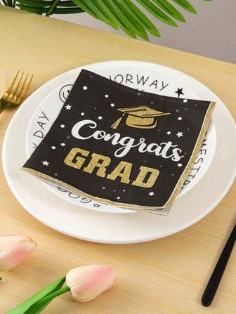 TYFYO 20 件/包祝贺毕业餐巾，13*13 英寸，黑色双层加厚纸巾，适用于毕业派对餐具祝贺毕业纸巾，圣诞节