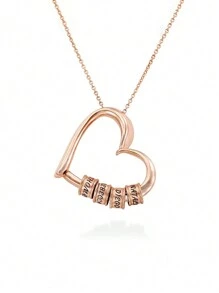 Personalized Customized Hollow Heart Sharp Necklace For Mother's Day Women's Famliy Names Beads Necklace For Gift For Mama