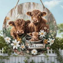 1入組圓形木製歡迎牌，迷人的牛歡迎標誌-木製農舍前門裝飾，完美的家居和咖啡廳裝飾，是送給朋友的理想禮物，尺寸為8*8英吋 - 多色2 - 查看 6