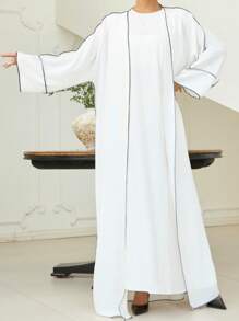 1pc Breathable Soft Side Edged Fashionable And Simple Open-Front Abaya With Hijab - Multicolor - View 14