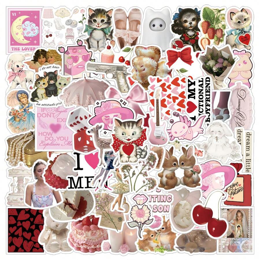 62 张/包风格贴纸，可爱卡通美学标签，用于剪贴簿，自粘密封文具贴纸，用于卡片信封，儿童礼物青少年派对用品奖励激励动机 - 黑色 - 查看 1