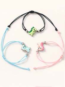 ATLVXJL 3pcs/Set Good Friend Sister Brother Couples Dinosaurs Cutel Decoration Woven Charm Bracelet For Women Loved Ones Holiday Gifts