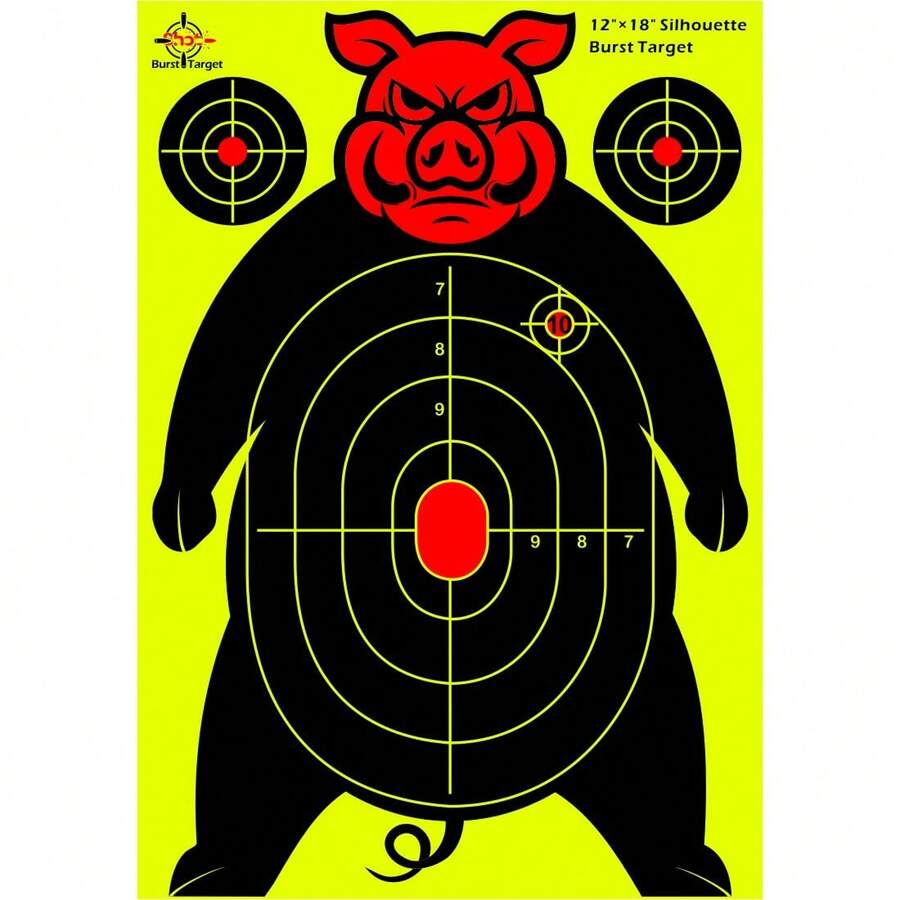 10pcs Shooting Splatter Targets - 12x18 Inch & 12x12 Inch Reactive Self Adhesive Silhouette Target Paper For Range - Easily See Shots Burst Bright Fluorescent Points - Fluorescent Yellow - View 1