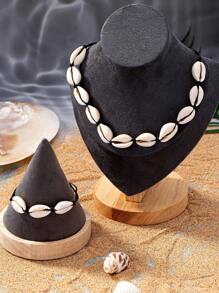 1 Set Of Summer Beach Style Casual Handmade Shell Short Collarbone Necklace Bracelet Set - Shell Set - View 3