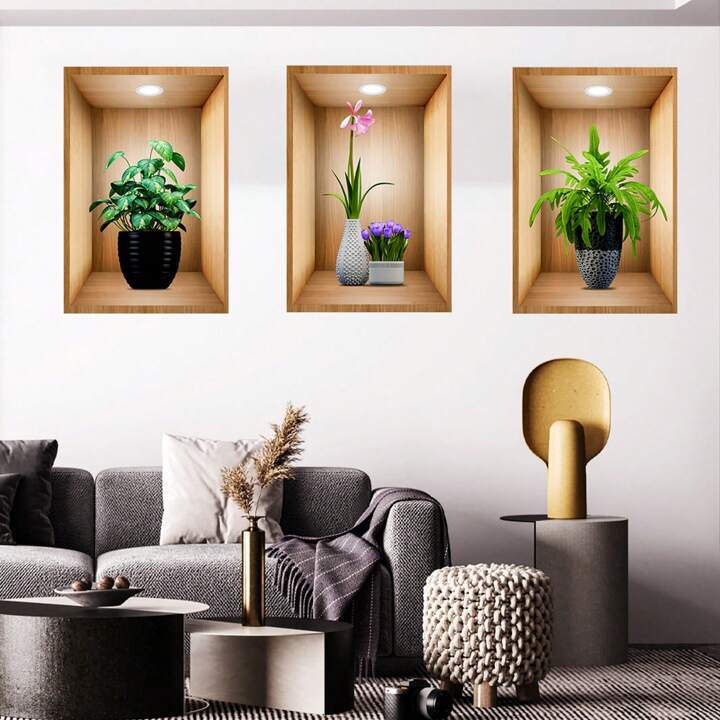 Pegatinas De Pared 3D De Plantas - Pack De 3 - Fácil De Colocar