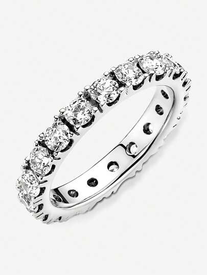 1 pezzo Anello eterno classico scintillante in argento sterling 925 da donna, intarsiato con zirconia cubica, stile vintage, gioielleria raffinata, adatto come regalo o accessorio per le dita