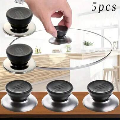5pcs Interchangeable Universal Pot Lid With Heat-Resistant Handle, Glass Cover, Kitchen Cookware Accessory