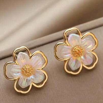 1 par de pendientes de mujer con diseño de flor pequeña de circonita cúbica, accesorio diario de San Valentín