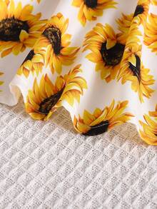 2pcs Baby Girls' Sunflower Printed Spaghetti Strap Dress And Hat Set, Summer - Yellow - View 5