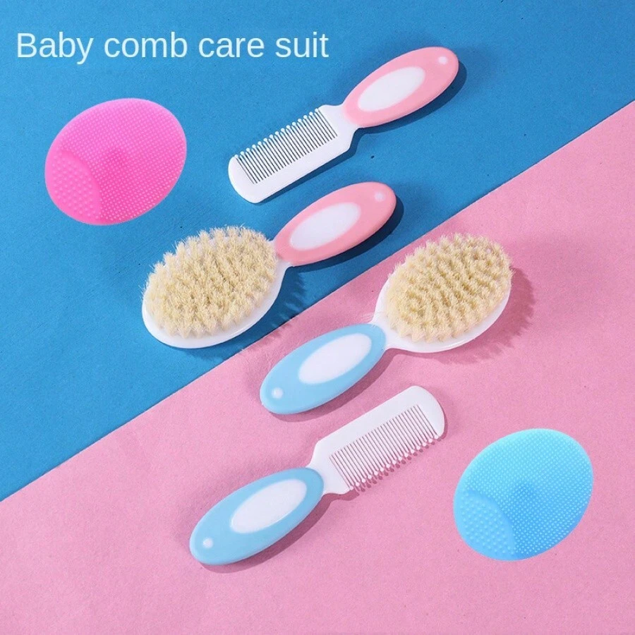 3pcs Baby Hair Brush And Comb Set, With Baby Shampoo, Soft Bristles