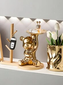 1pc Ceramic Bear Shaped Tray Decor, Suitable For Tabletop Decoration In Restaurant, Living Room, Decorative Plate, Storage Tray