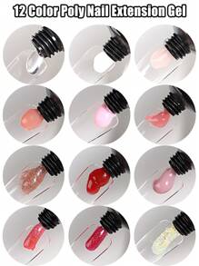 12 Colors Poly Nail Extension Gel 15ml Transparent Nude Pink Poly Nail Gel - Nail Quick Build Jelly Gel Nail Extension Acrylic Gel Varnish Gel For Beginners DIY At Home