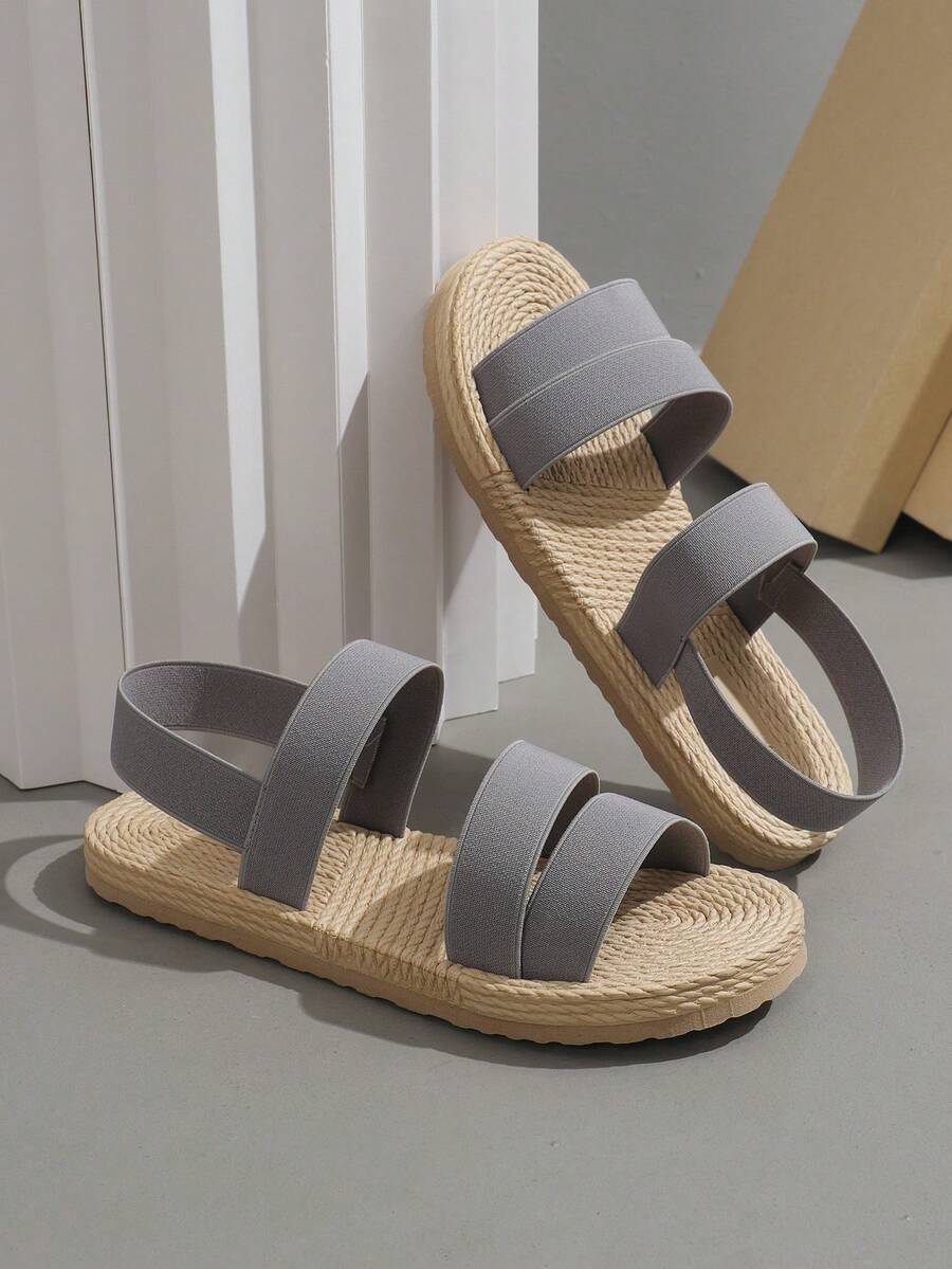 Dép đế bằng thiết kế dây chun cho nữ, thoải mái khi đi chơi ngoài trời và ngày lễ, mùa xuân/hè - Màu Xám nhạt - Xem 1
