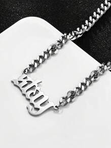 1件不锈钢链项链，简约“Stay”字母银色朋克风颈链，夏季情侣珠宝礼物 - 彩色 - 查看 5