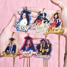 時尚畢業/返校主題設計的定制項鏈-紀念生日禮物，驚喜禮物，同學禮物 - Gold And Glitter Silver - 查看 4