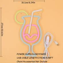 1pc 5V USB Cheers Double Beer Cup Shape Ice Cream In Glass Hurricane Cocktail Juice Glass LED Neon Sign For Pub BAR Party Milk Tea Beverage Dessert Cold Drink Shop Home Summer Playground Sandbeach GYM Store Studio Gallery Salloon KTV Decoration