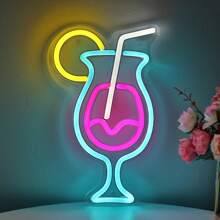 1pc 5V USB Cheers Double Beer Cup Shape Ice Cream In Glass Hurricane Cocktail Juice Glass LED Neon Sign For Pub BAR Party Milk Tea Beverage Dessert Cold Drink Shop Home Summer Playground Sandbeach GYM Store Studio Gallery Salloon KTV Decoration