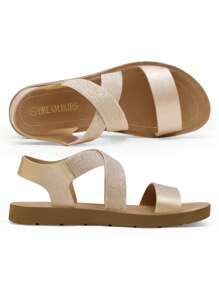 Women Flat Sandals Elastic Crisscross Ankle Strap Open Toe Summer Sandals Vacation Comfortable Shoes Gold Color - 金色 - 查看 2