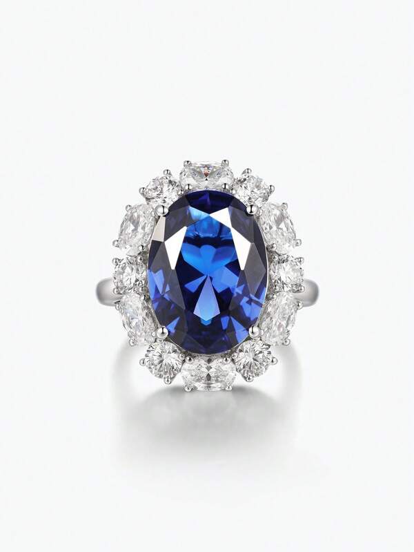 Dissoo 1 Stück Europäischer Und Amerikanischer Stil Süße & Coole S925 Silber Schmuck Damen High-end-oval Blaue Topas Und Zirkonia Ring