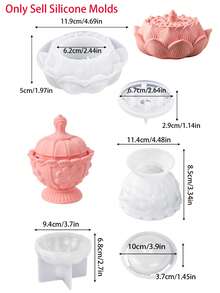 蓮花熏香器矽膠模具，DIY花形石膏樹脂儲物盒模具，蠟燭罐工藝製作，家居裝飾 - 白色 - 查看 2