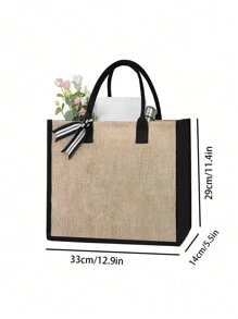 1/2/4/6/8入組黑卡其色拼接亞麻手提袋，可DIY設計激發創意，簡潔優雅，個性化的伴娘禮物袋，化妝包，旅行簡易收納袋，實色化妝品錢包，大容量旅行化妝包：促使戶外美女完美搭配！適用於婚禮，生日，海灘和假期，是家人和朋友的最佳派對紀念品。這個大袋子適合學生，返校和教師使用，是一個帶有新穎設計和大容量的可攜式休閒收納手提袋，是理想的購物袋。適合男女、情侶、日常使用、約會、生日、假期、開學、夏季、度假、海灘、旅行、通勤、商務、學生、野餐、露營、超市、日常收納（與圍巾一起）