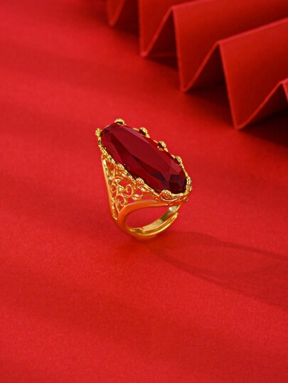 1 Piece Of Long Women's Ring, Made Of Glass Material Resembling Ruby, With Adjustable Opening, Luxurious And Sexy, Suitable For Parties, Courtship, Holiday Gifts